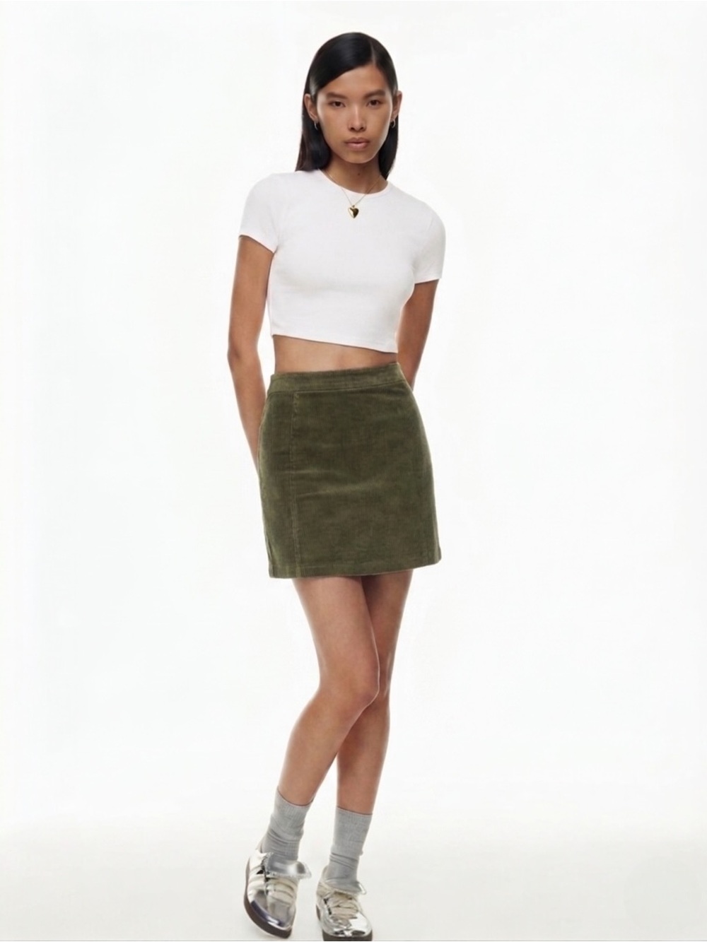Aritzia Sunday Best Lyra Corduroy Mini Skirt in Vintage Dark Olive Green Sz 00